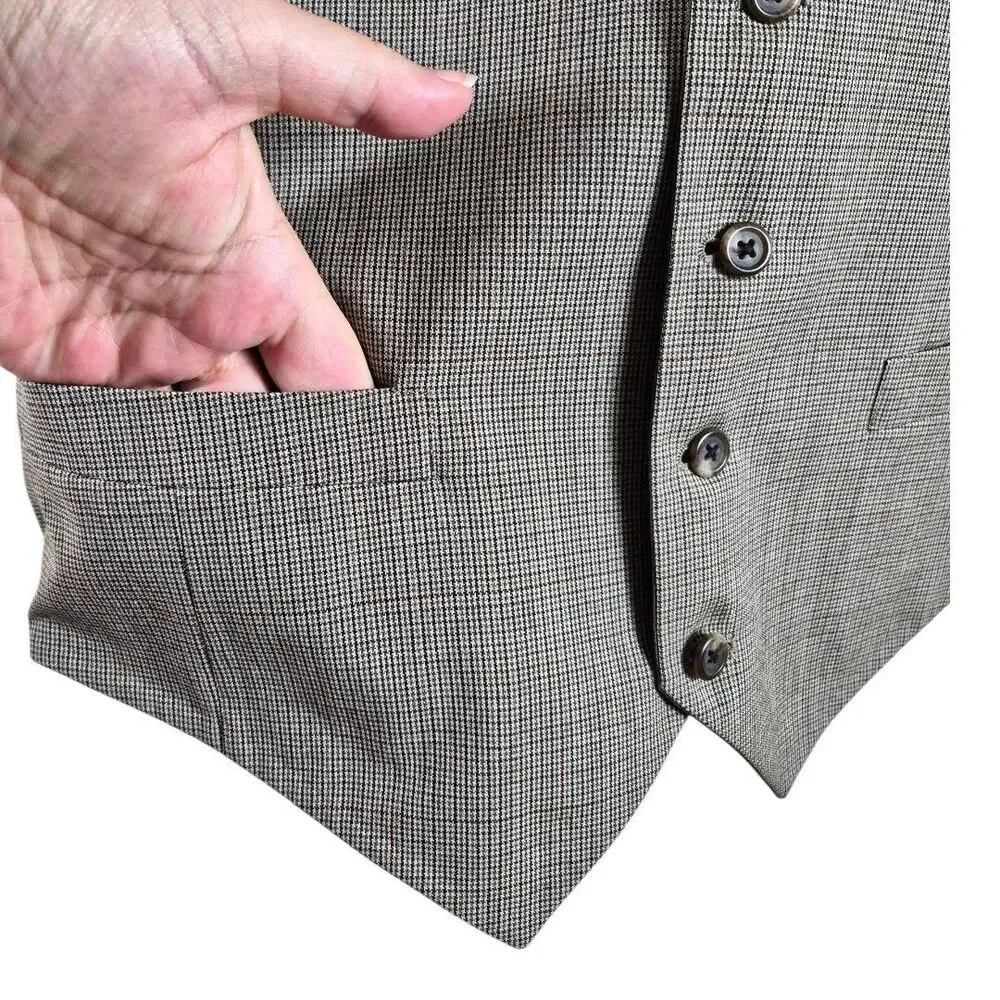 Vtg Tommy Hilfiger 42L Brown Houndstooth 3Pc Suit Set Old Money Academia Wedding
